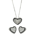 wholesale 925 sterling silver bead border heart stud earring & necklace set