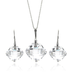 wholesale 925 sterling silver diamong shaped square hook earring & necklace set