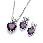 wholesale 925 sterling silver round purple heart stud earring & necklace set