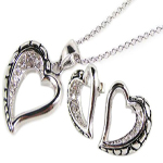 wholesale 925 sterling silver open heart inlay stud earring & necklace set