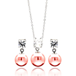 wholesale 925 sterling silver pink pearl dangling stud earring & necklace set