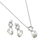 wholesale 925 sterling silver open heart center pearl dangling stud earring & necklace set