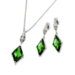 wholesale 925 sterling silver inlay green dangling stud earring & dangling necklace set