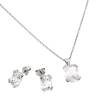 wholesale 925 sterling silver princess cut stud earring & necklace set
